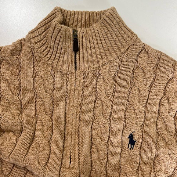 Polo Ralph Lauren Cable Knit Cotton Quarter Zip Sweater Tan Size XL - Picture 8 of 11